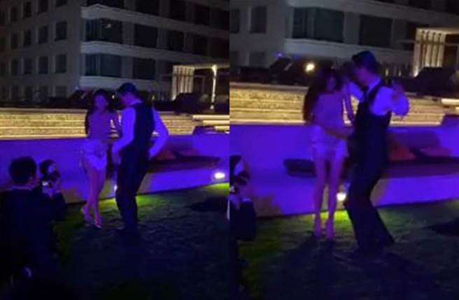 林志玲喝嗨开始脱尪衣服。(图／翻摄自脸书)