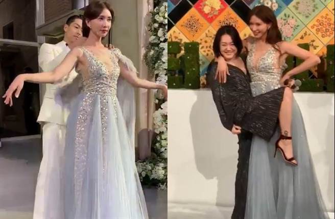 林志玲冰晶蓝长礼服宛如冰雪女王。(图／读者提供、翻摄林健寰脸书)