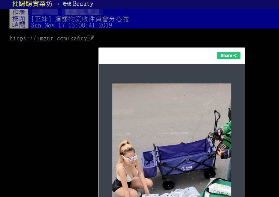 日前有一名網友分享一名越南正妹照，在路邊挺出雪乳的模樣讓其他人看了受不了。(圖/ 摘自《批踢踢實業坊》)