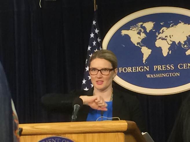 2015年1月双橡园升旗风波中，美国国务院副发言人哈福对此表示失望，但仍强调要「专注于未来，向前看」。（图／刘屏摄）