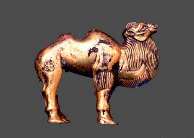 秦始皇陵区外城西一号幕发掘出中国歷史上最早的单体金骆驼，它证实了早在汉朝丝路开通之前，秦朝与西域中亚一带的往来已相当频繁。（图／微博@王朝的废墟）