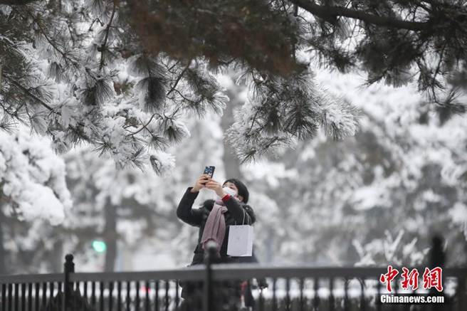 北京今天下了今年第一场初雪。（照片取自中新网）
