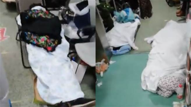 網上影片傳出武漢醫院醫療人力不足應付突如其來大量病患，有些死亡病患遺體不及處置，暫時停置走道上，但影片真實性尚未獲證實。（圖／微博影片截圖）