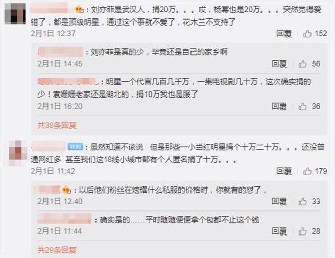 網友認為楊冪和劉亦菲捐太少。(圖／翻攝自微博)
