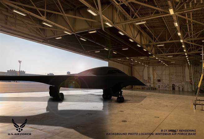 B-21「突袭者」在密苏里州怀特曼空军基地飞机库的示意图。（美国空军/诺斯洛普格鲁门）