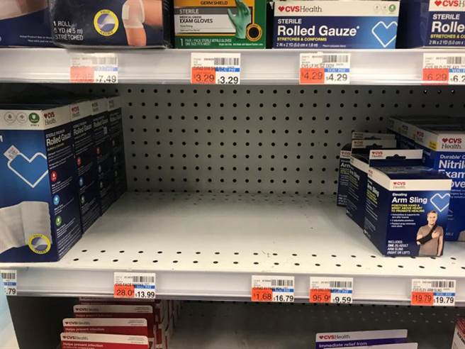 虽然卫生专家称疫情在美已不可避免，但美国疾病预防与控制中心（CDC）在其预防指南中却表示健康的人不用戴口罩，把口罩先留给最需要的医护人员。图为口罩在美国纽约的药局已销售一空。（路透社）