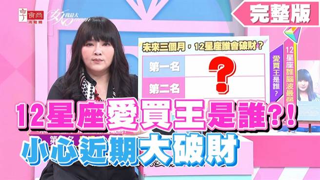 星座专家唐绮阳表示，未来三个月这3个星座有可能大破财。（图／翻摄自女人我最大Youtube）