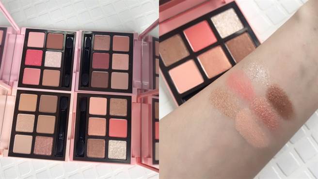 微热樱花眼彩盘NT.550元，右图为#2奶油樱花塔手部试色。（图／邱映慈摄影）
