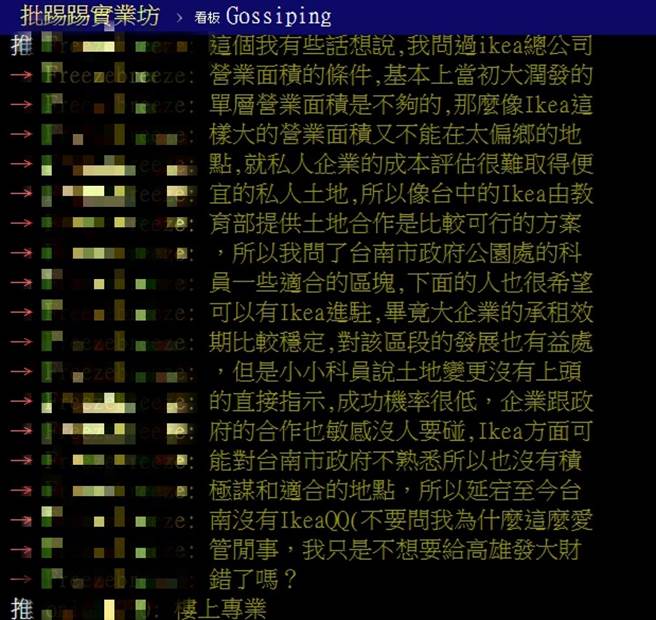 台南没有IKEA分店，意外掀起网友热烈讨论。(图/ 摘自《批踢踢实业坊》)