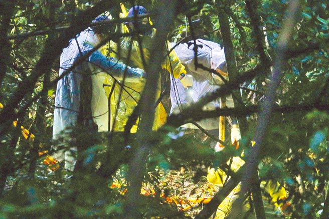 新北市三峽插角山區日前發生凶殺棄屍案，檢警前往現場勘驗，於現場發現1名女屍及3枚彈殼。（杜宜諳攝）