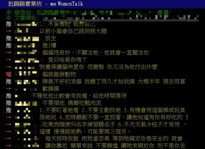 有许多铲屎官纷纷跳出来教学。(图/ 摘自《批踢踢实业坊》)