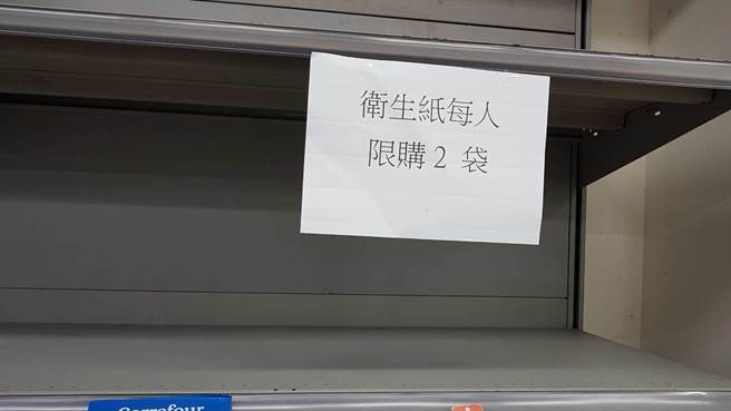 连锁卖场家乐福、好市多纷纷祭出「限购」政策，试图别让「卫生纸之乱」再度上演。（图：读者提供）