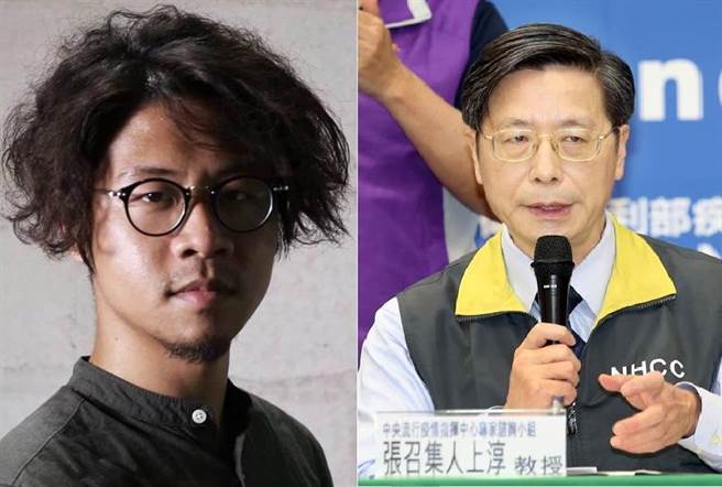 卫福部长陈时中的设计师儿子陈彦安设计罢韩T桖(左)、疫情指挥中心专家谘询小组召集人张上淳 2位医师儿遭爆本月出国游玩(右)。(图/合成图，本报资料照)
