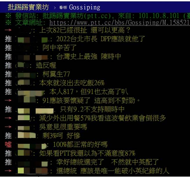 PTT八卦版有網友認為，「2022台北市長，DPP應該就他(陳時中)了。」(翻攝PTT八卦版)