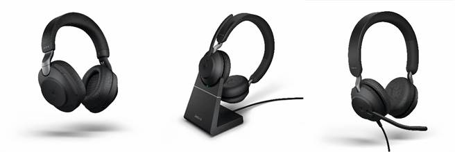 由左至右為The Evolve2 85、The Evolve2 65、The Evolve2 40耳機。(Jabra提供／黃慧雯台北傳真)