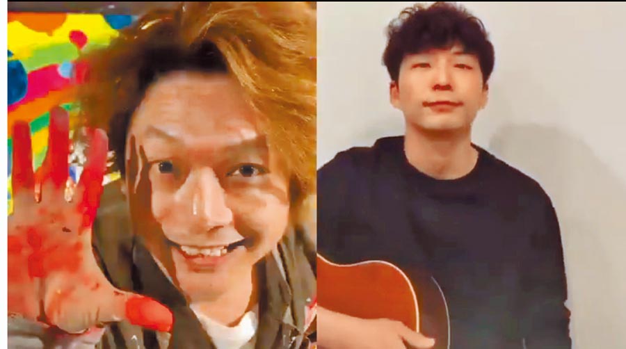 香取慎吾（左）用巨大繪畫創作呈現星野源歌曲意境。（摘自YouTube）