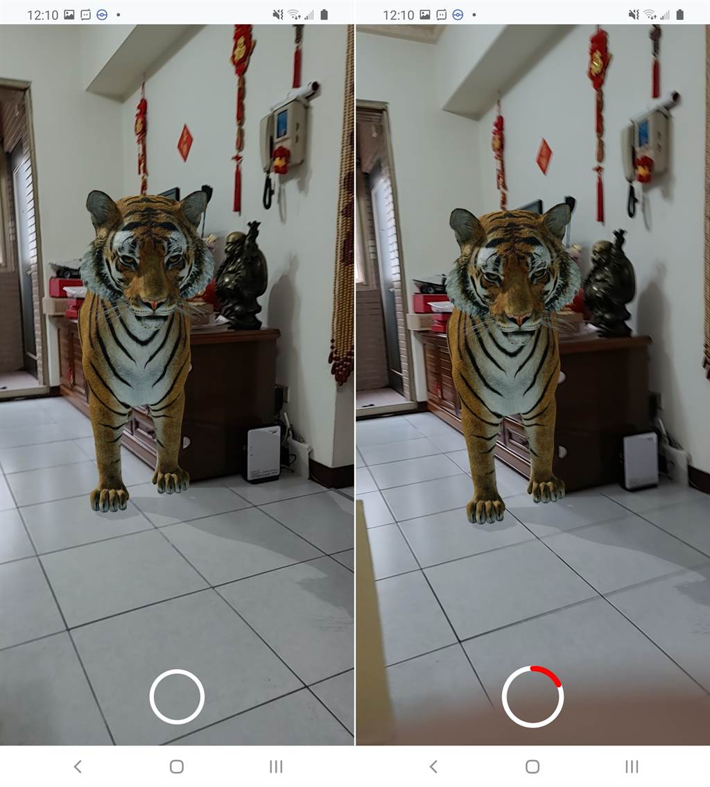 Google 3D動物功能啟用後可拍照及錄影。（手機截圖）
