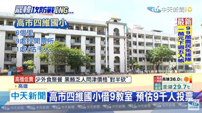 四维行政中心旁的国小，借出9间教室作为投开票所。（图／中天新闻画面）