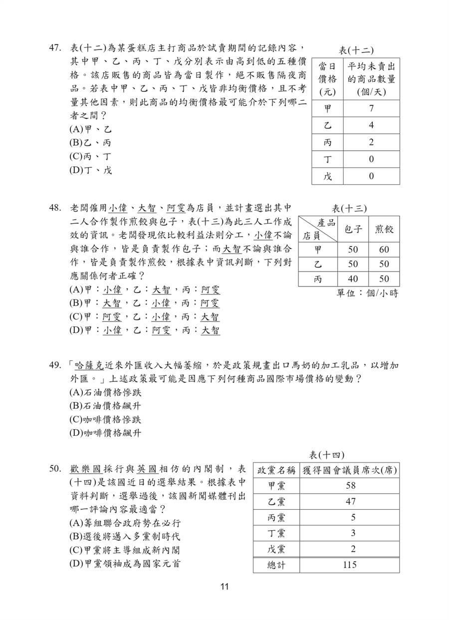 109國中會考社會科試題一覽(十一)/國中教育會考推動工作委員會 提供