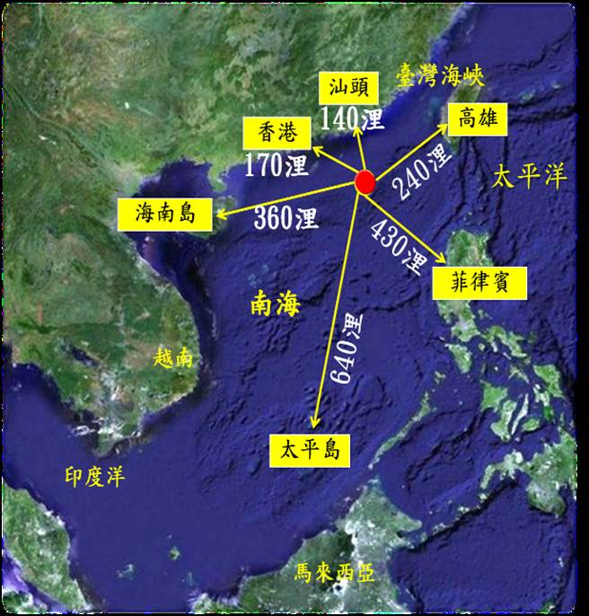 東沙島位置圖。（海巡署）