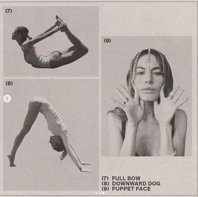 30歲法美混血超模卡蜜兒羅爾（Camille Rowe在IG上示範火辣瑜珈秀長腿。（圖／IG@fingermonkey）
