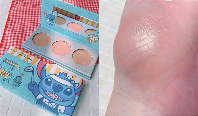 台湾好呷三色修容盘，以腮红和打亮迭擦后呈现美丽的光泽感。（图／邱映慈摄影）
