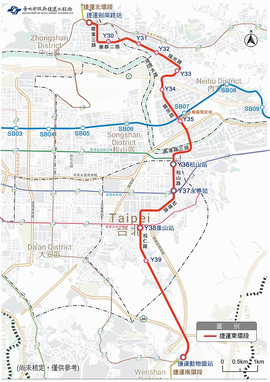 東環段啟動基本設計，未來將串連文湖線、松山線、板南線及信義線。（北市捷運局提供／張薷台北傳真）