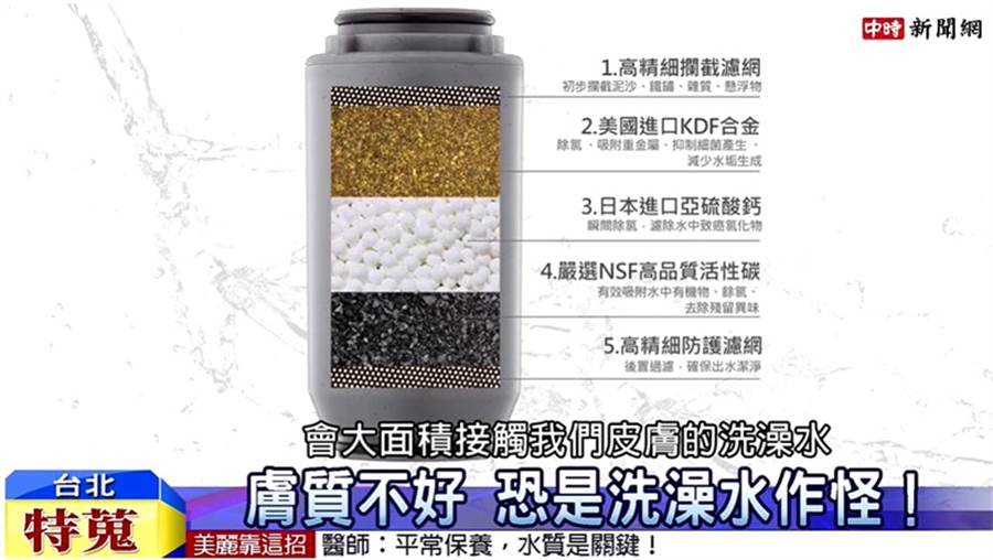 「Vitaway森林spa活水沐浴器」除氯效果高達99%以上/截取自youtube