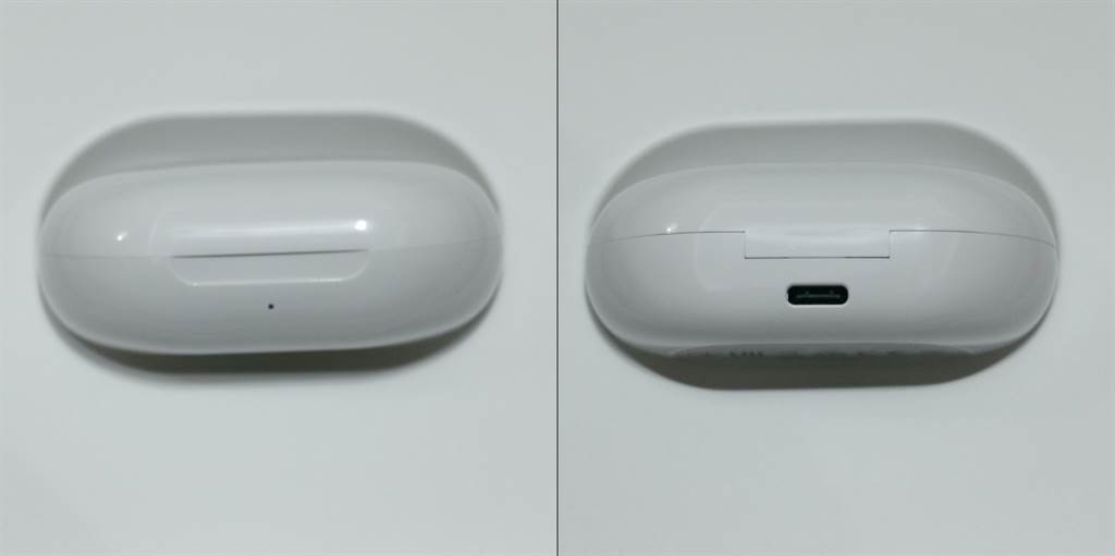 OPPO Enco W11無線耳機前有指示燈，採USB-C充電。（黃慧雯攝）
