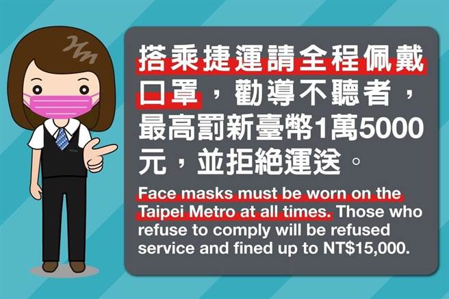 北捷搭车即起全程戴口罩，违者最高罚1.5万。(图/北捷脸书)