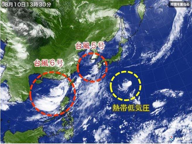 在南日本海的熱低壓11日可能生成第7號颱風無花果，預估將往西行進。(圖擷自日本氣象協會)
