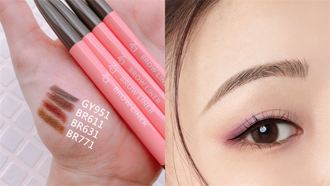 Za「旋转眉笔」手部试色和妆效。（图／邱映慈摄影、品牌提供）