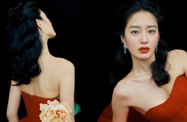 168cm刘亦菲接班人杨采钰红礼服藏「八字波」 浑圆曲线辣翻（图／摘自微博@杨采钰Ora）