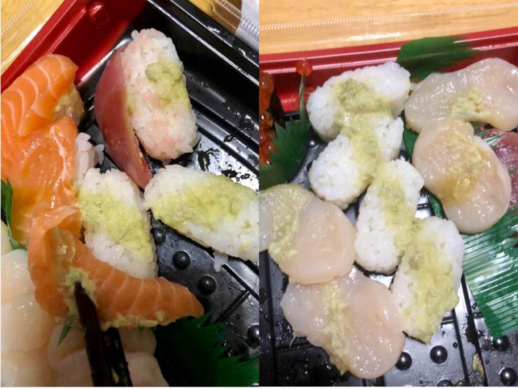 網友PO出在好市多買的豪華壽司，每一個都抹了滿滿的芥末。(組圖/摘自好市多 商品經驗老實說臉書)