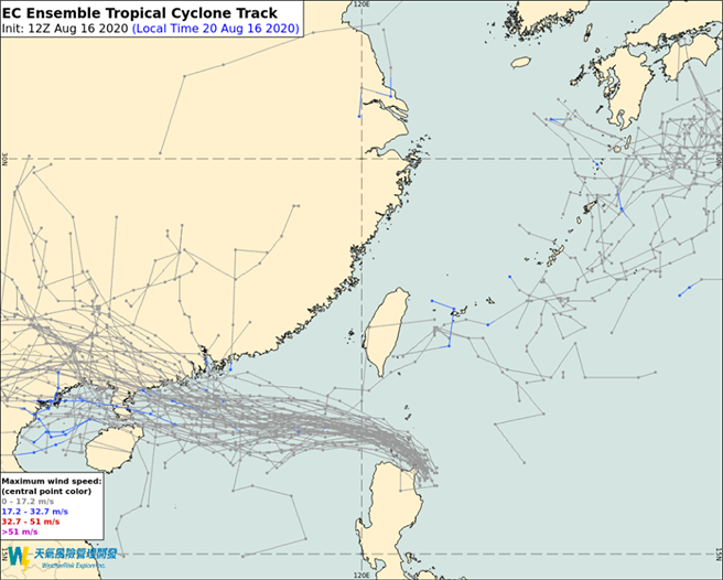 熱低壓可能成為無花果颱風，歐洲模式模擬指出，會向西往廣東廣西移動。(翻攝自 彭啟明臉書)
