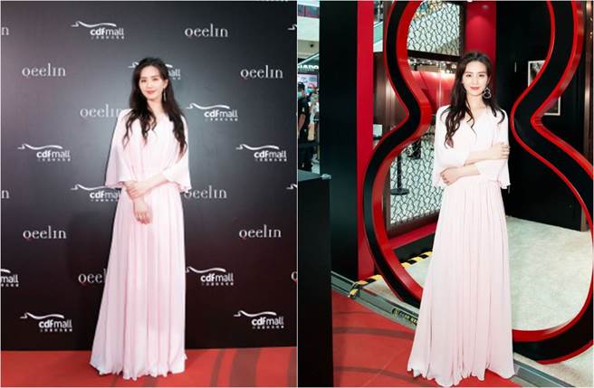 刘诗诗以一袭淡粉色长洋装出席活动，她气质绝美。（图／取材自诗诗的小板报微博）