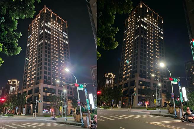 三星Galaxy Z Flip 5G(左）与iPhone 11 Pro Max夜拍对比（4）。（黄慧雯摄）
