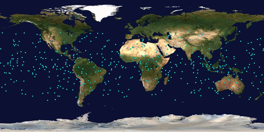 福衛七號6枚衛星抵任務軌道時每100分鐘可提供之資料分布圖。(國研院提供／李侑珊台北傳真)