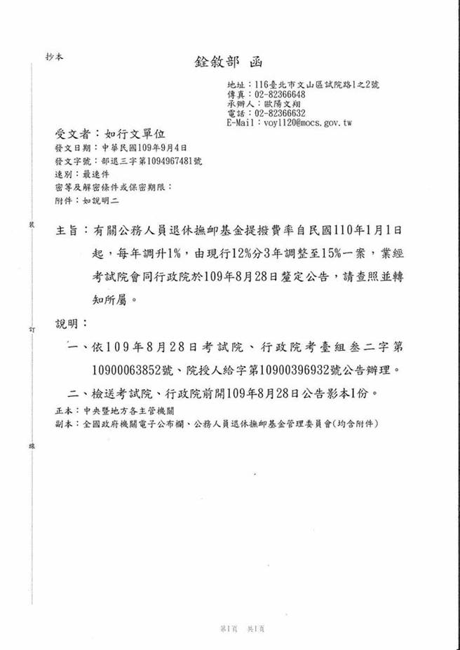 公務員提撥率將升至15 軍公教退撫基金明年調1 政治 中時新聞網