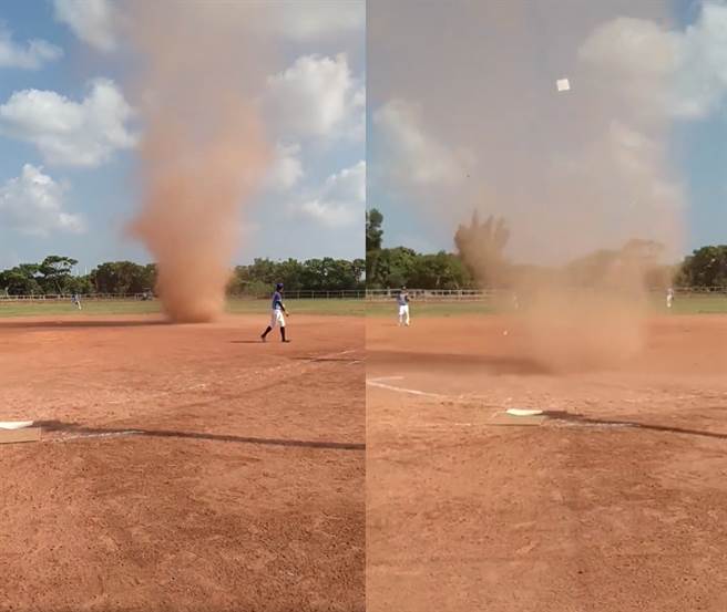 龙卷风乱入球场「魔力转圈圈」36秒影片曝光（图／龙马棒垒球协会李旺翰裁判授权提供，未经许可请勿擅自取用，避免侵权）
