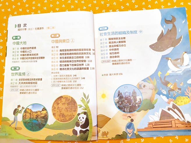 新版国中二年级歷史课本目次。（读者提供）