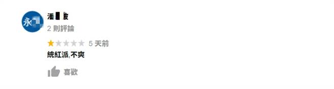 该名潘姓绿粉不满老板抱怨美猪政策，到Google评论呛「红统派」并给一星负评 (图／翻摄自Google评论)