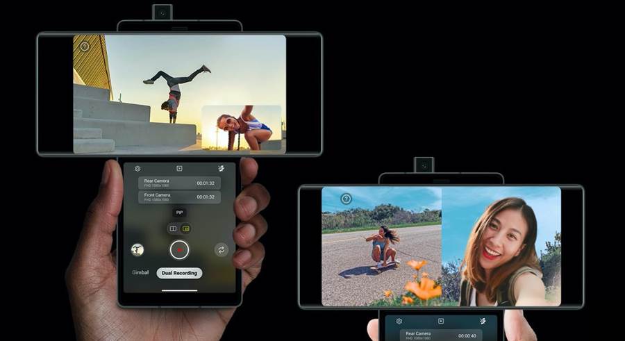 LG WING為全球首款搭載手持穩定器相機的智慧型手機,可將第2螢幕化身為握把,單手也能輕鬆作橫拍清晰照片或流暢影片。(LG官網)