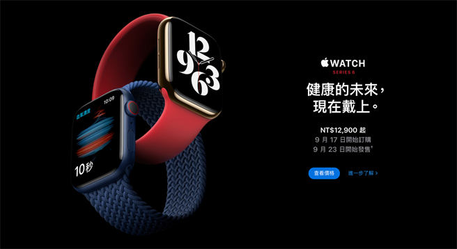 苹果发表Apple Watch Series 6。（摘自苹果官网）
