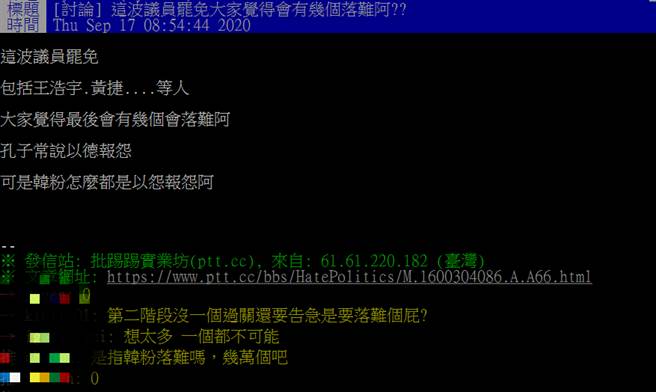 將遭韓粉罷免成功市議員有多少 鄉民一面倒給出 絕對數字 政治 中時新聞網