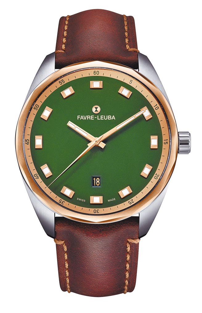 域峰表Sky Chief Date綠色表盤玫瑰金奢華款腕表，11萬6000元。（Favre-Leuba提供）