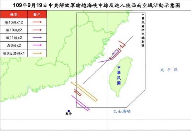 昨天与前天，共机多架越中线。（国防部提供）