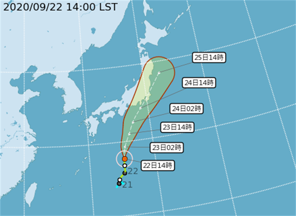 圖為颱風「白海豚」路徑。(翻攝自氣象局)