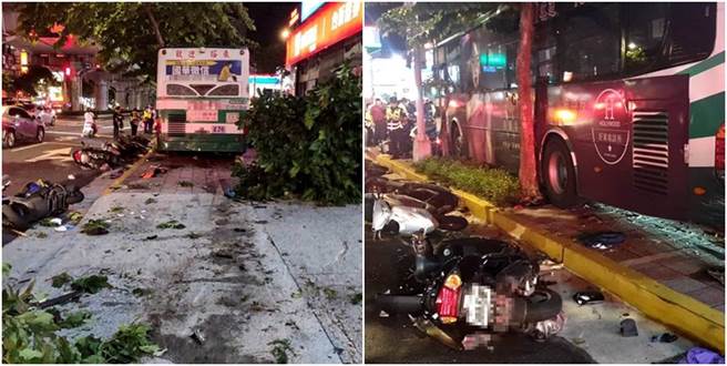 公车撞击过后的人行道一片狼藉，也造成一名民眾死亡。（图／北市消防局提供）