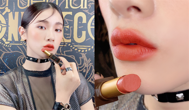 MODEL示范色为无色限粉雾保湿唇膏 #肉桂蓝波球，粉雾感搭配肉桂色，谁擦谁显白。（图／邱映慈摄影）
